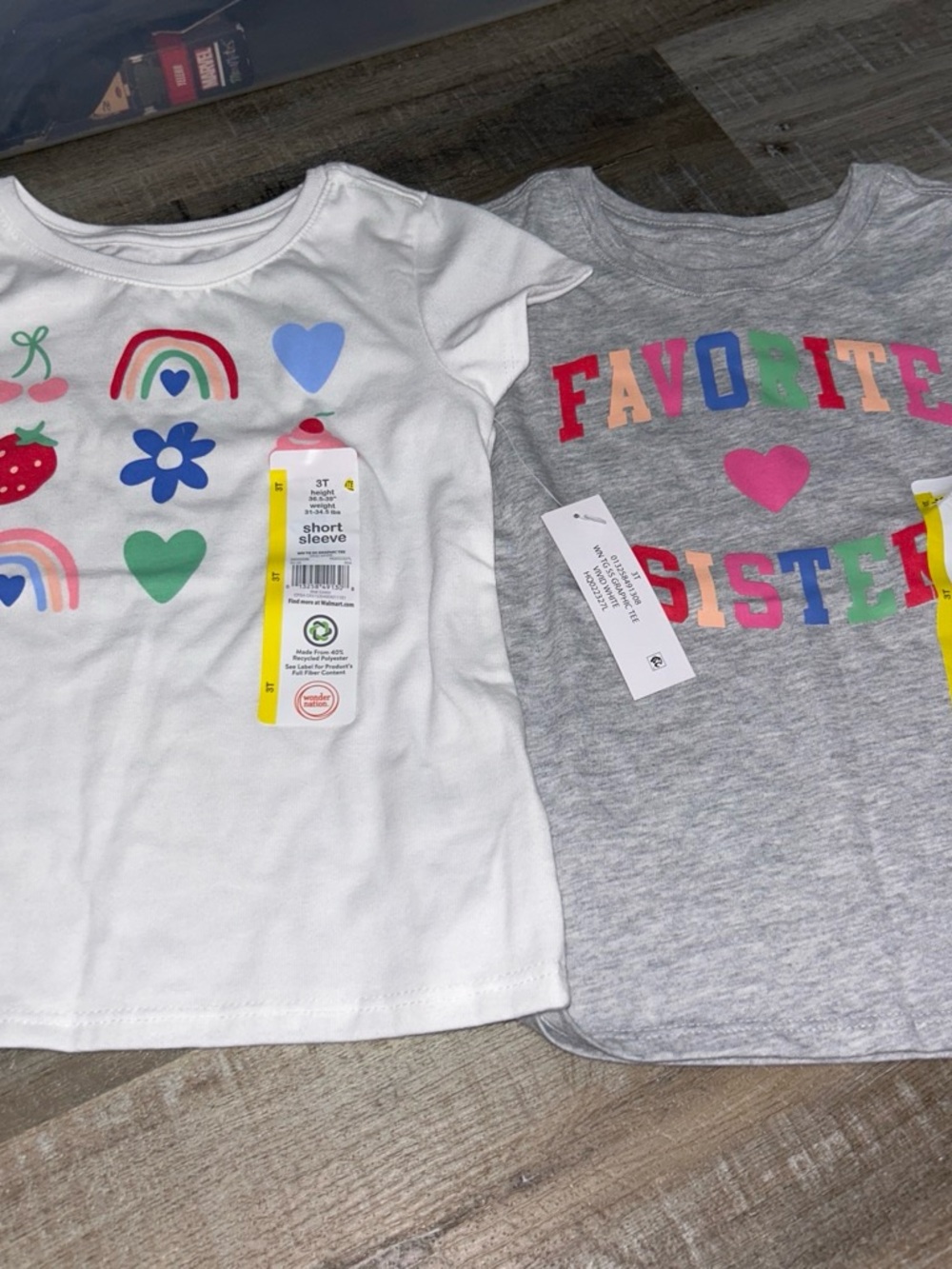 Girls' Short Sleeve Graphic Tee - White with Colorful Hearts & Rainbows